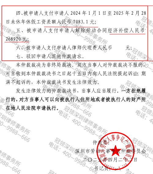 月工资从17000骤降到2500，冠领律师通过仲裁确认委托人应获57万余元补偿-5